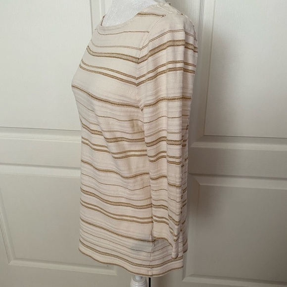 Lauren Ralph Lauren Metallic Cream & Gold Striped Top | Size M | EUC - Picture 4 of 9